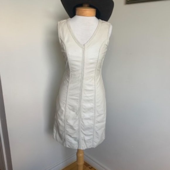 90s Cream Vegan Leather Dress - Picture 1 of 6